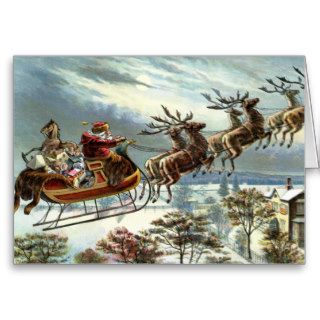 Father Christmas and his reindeer Greeting Card