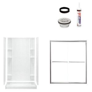 Sterling Plumbing Ensemble Tile 48 in. x 34 in. x 75 3/4 in. Shower Kit with Shower Door in White/Chrome 7212 5475SC