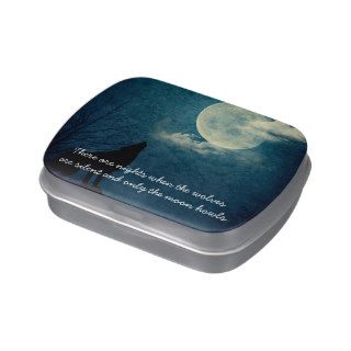 Full Blue Moon Howling Wolf Silhouette Candy Tin