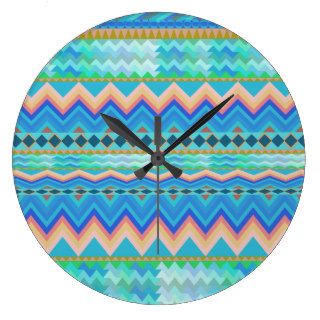 Trendy Pink Turquoise Tribal Aztec ZigZag Pattern Clocks