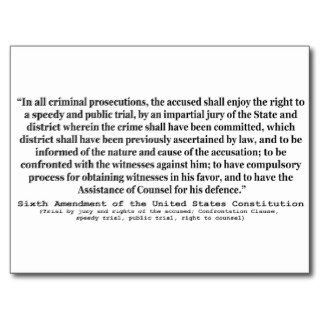 Sixth Amendment to the United States Constitution Post Cards