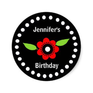 Stylish Red Flower Birthday Envelope Seal Sticker