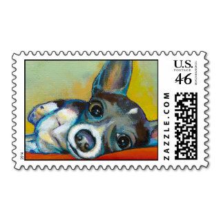 Chihuahua dog art   adorable fun portrait painting postage stamps