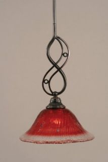 Toltec 232 BC 736 Black Copper Finish Mini Pendant With 10" Raspberry Crystal Glass Shade   Ceiling Pendant Fixtures  