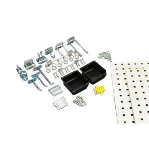 Triton Products LocBoard (2)18 in. x 36 in. x 9/16 in. Steel Square Hole Pegboards with 28 pc. LocHook Assortment and Hanging Bin System LB18 CK