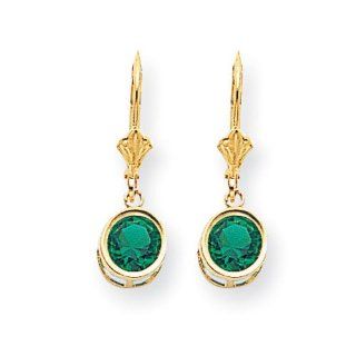 14k Yellow Gold 6mm Mount St. Helens Emerald leverback Earrings. Gem Wt  1.5ct Rings Jewelry