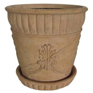 23 in. Diameter Stone Ivory Acanthus Pot with Saucer PF6173AI