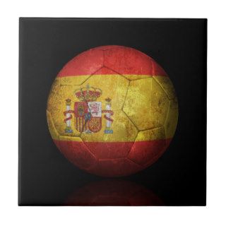 Worn Spanish Flag Football Soccer Ball Ceramic Tile