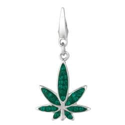 Sterling Silver Green Crystal Marijuana Leaf Charm Silver Charms