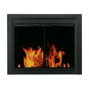 Pleasant Hearth Carlisle Medium Black Cabinet Style Glass Fireplace Doors CL 3001