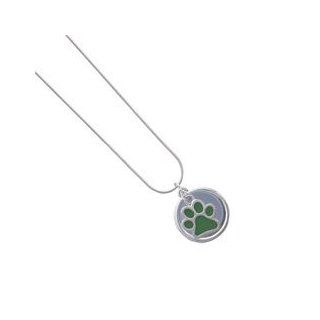 Medium Translucent Green Paw   Two Sided   Silver Plated Black Pearl Acrylic Jewelry