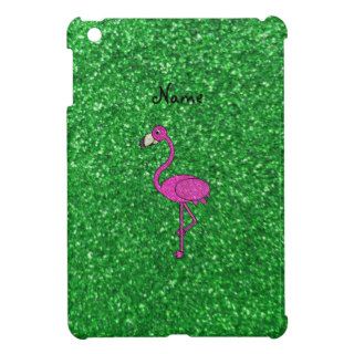 Personalized name pink flamingo green glitter case for the iPad mini