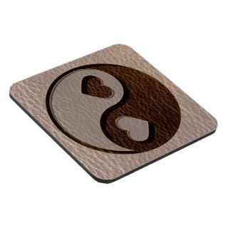 Leather Look Yin Yang Heart Soft Drink Coaster