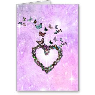 Purple Glitter Chic Love heart Girly Butterflies Greeting Card