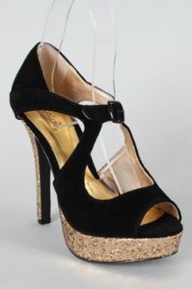 Qupid Gaze 248 Glitter Platform Sandal BLACK 9 Shoes