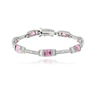 Icz Stonez Sterling Silver Pink & White CZ Bracelet ICZ Stonez Cubic Zirconia Bracelets