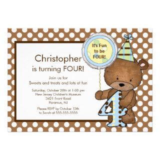 Sweet Bear Number FOUR 4TH Birthday Invitation