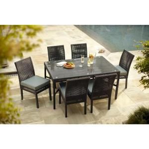 Hampton Bay Fenton 7 Piece Patio Dining Set with Peacock and Java Cushions DY9131 7PC