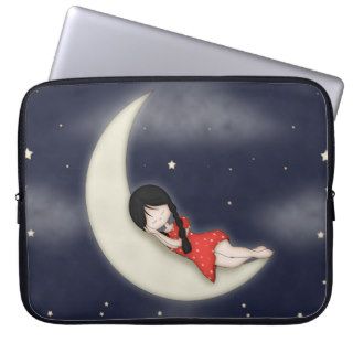 Whimsical Young Girl Asleep on the Moon Computer Sleeve