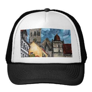 coburg germany castle and church watercolour art trucker hat