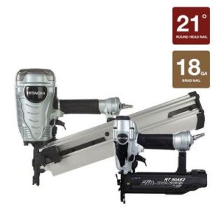 Hitachi 2 Piece 3.5 in. Plastic Strip Collated Framing Nailer and 18 Gauge x 2 in. Finish Nailer Kit KNR90E 501