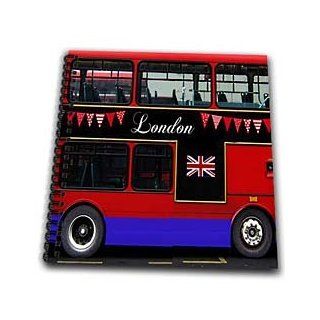 db_113051_2 InspirationzStore London designs   London Double Decker Red Bus with bunting and flag   UK Great Britain United Kingdom Travel souvenir   Drawing Book   Memory Book 12 x 12 inch