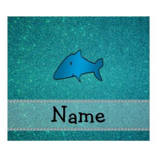 Personalized name shark turquoise glitter print
