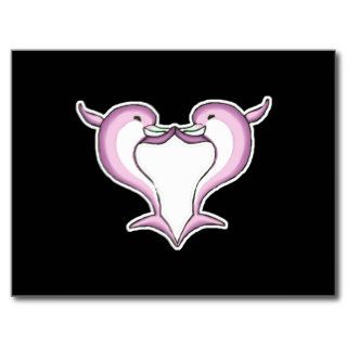 pink dolphin heart post card