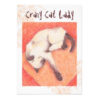 Crazy Cat Lady siamese indie birthday invites