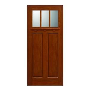 Main Door Craftsman Collection 3 Lite Prefinished Golden Oak Solid Mahogany Type Wood Slab Entry Door SH 703 GO