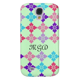 Spring green & colorful flower pop art & monogram galaxy s4 cover