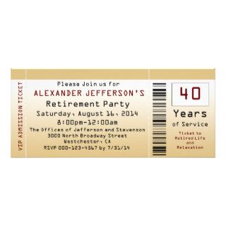 Retirement Party Invitation Goldtone Ticket