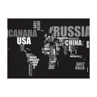World Map in Words Gallery Wrapped Canvas