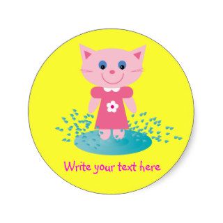 Cute Cartoon Cat Jumping In A Puddle Customizable Round Stickers