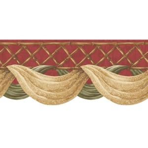 The Wallpaper Company 9 in. x 15 ft. Red Bamboo Swag Border WC1281033