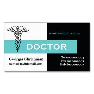 Caduceus doctor minimalist black, white, aqua business cards