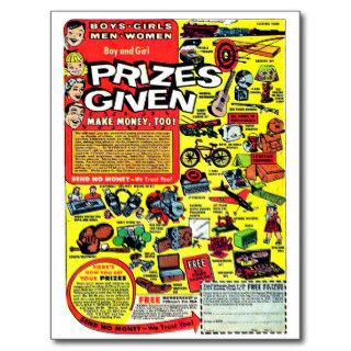Retro Kitsch Vintage Comic Book Ad Prizes Given Postcard
