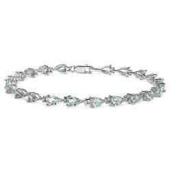 Malaika Sterling Silver Pear cut Aquamarine Link Bracelet Malaika Gemstone Bracelets