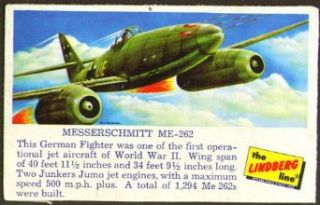 Messerschmitt ME 262 Lindberg Line Trading card 1950s Entertainment Collectibles