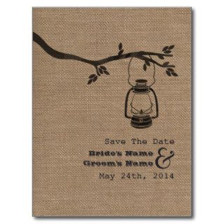 Burlap Inspired Oil Lantern Rustic Save The Date Post Card