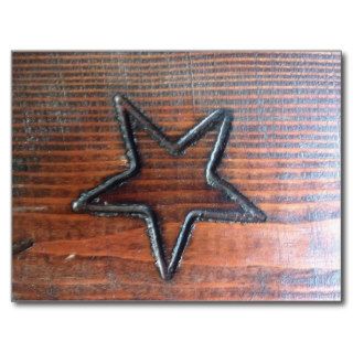 Rustic Star Burned into Wood Table Pyrography Postcard