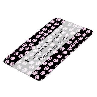 Sweet 16 Dog Paws Traces Paw prints Pink, Black Magnet