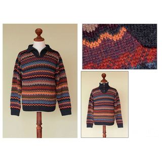 Men's Alpaca 'Mountain Life' Sweater (Peru) Novica Men's Clothing