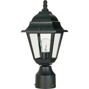 Glomar Briton Textured Black 1 Light 14in. Post Lantern with Clear Glass HD 548