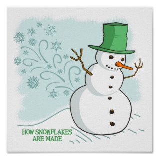 Funny Snowman Snowflakes Illustration Poster
