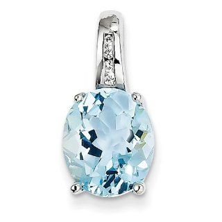14k 4.42ct White Gold Pearl Prong Set Diamond & Blue Topaz Oval Pendant Jewelry