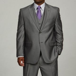 Sean John Men's Silver 3 piece Vested Suit Sean John Suits