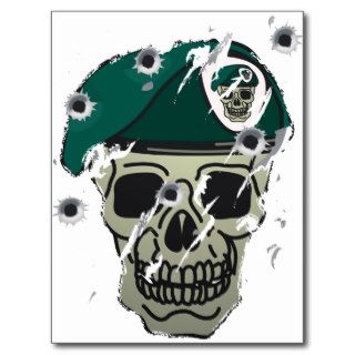 Retro skull and beret military motif postcard