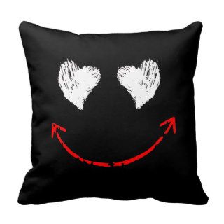 Cute black white red smiley face throw pillow