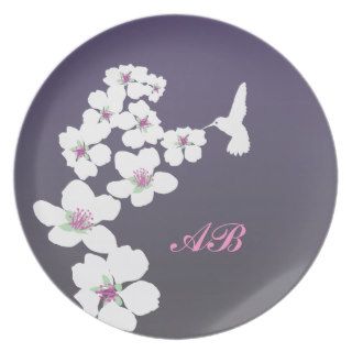 Customizable Hummingbird and blossom on purple Dinner Plate